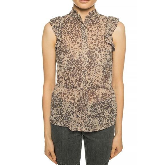 ALLSAINTS Tops - AllSaints Laney Sheer Leopard Print Ruffle Blouse XS Workwear Office Coquette